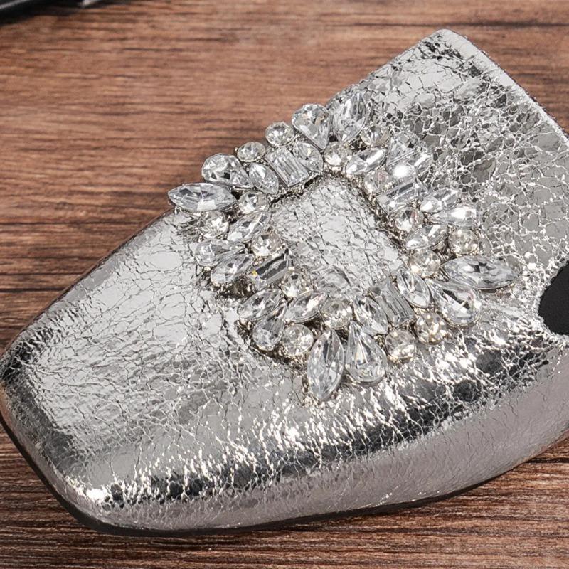 Damesko Firkanttå Flate Tøfler Sommer Nye Rhinsteiner Spenne Slip-on Mules for Kvinner Utendørs Damesko Lette Casual Slides