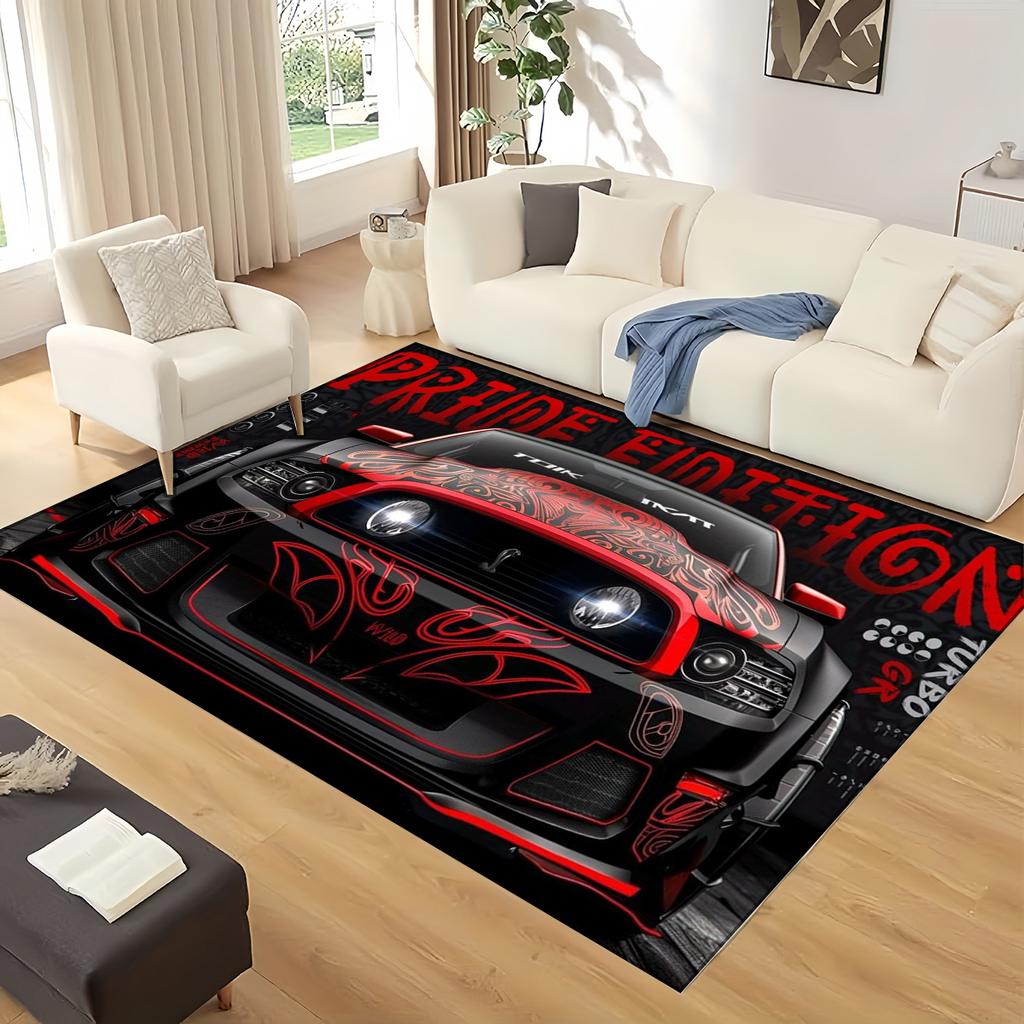 3D Mustang Racing Car Sign GTR Area Rug,Carpet Rug for Living Room Bedroom Sofa Doormat Decoration, Kids Play Non-slip Floor Mat