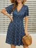 Women's Floral V-Neck A-Line Wrap Dress - Short Sleeve, Elegant & Stylish