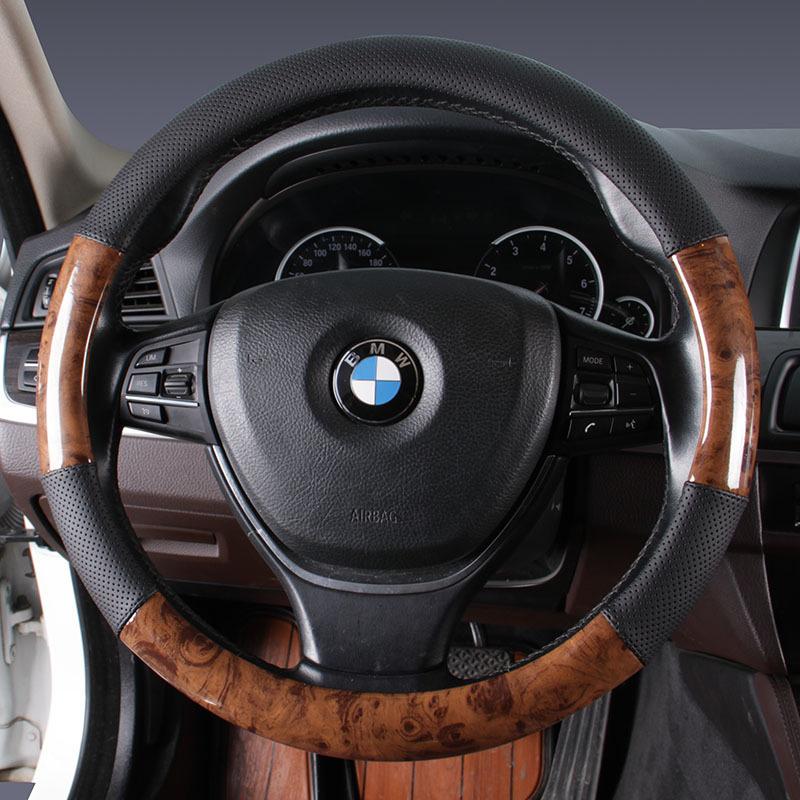 Peach Wooden Grain Car Steering Wheel Cover Wood Leather Steering Wheel Grip Handle Case A Cover For Steering Wheel Protection чёрный