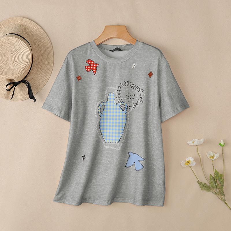 ZANZEA Women Casual Round Neck Loose Print Short Sleeve T-Shirts M