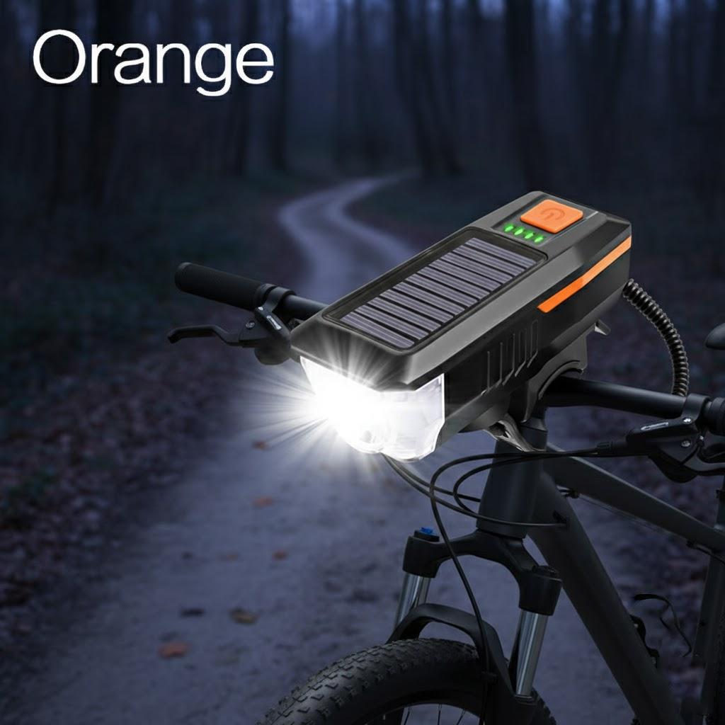 

USB Rechargeable 2 in 1 Bike Light Set Front Rear LED Safety Lights with Flashing Modes Solar Charging помаранчевий