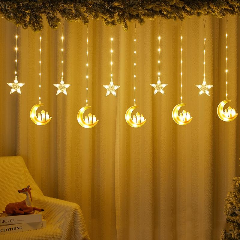 3M 95 Leds Star Moon Led Curtain String Light Ramadan Garland Light EID Mubarak Decor Lights For Home Islam Muslim Party WBL