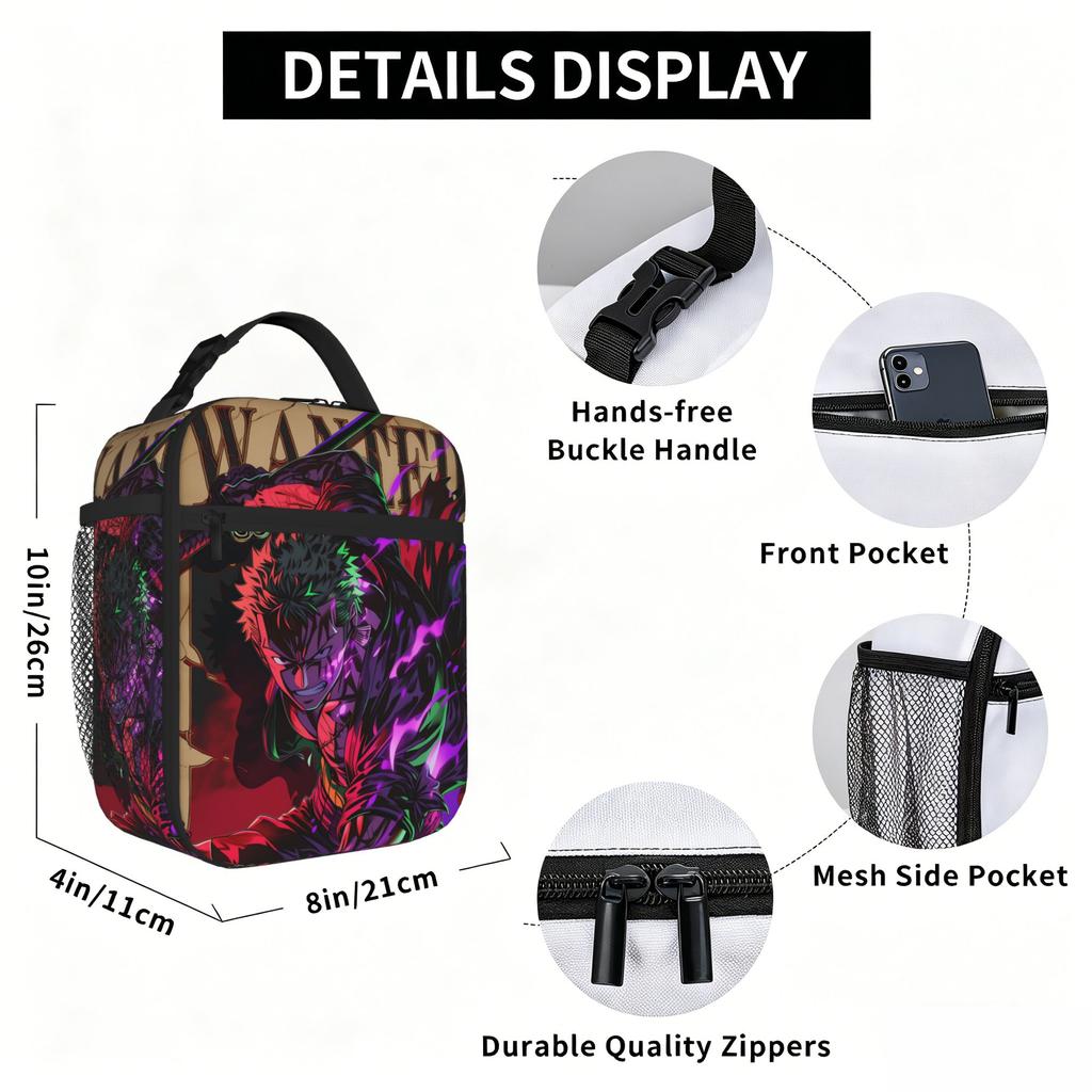 One Piece Anime Zoro Insulated Lunch Bag Insulation Bento Pack Rice Bag bolsa Student Bento Lunch Handbag Insulation