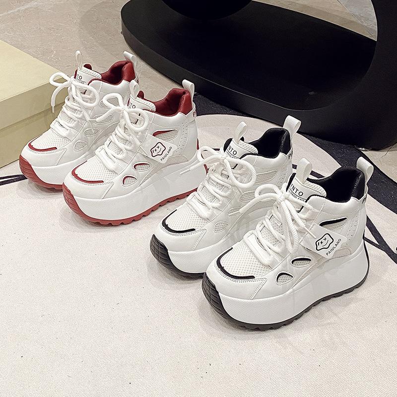 Inner Height Increase Women's Spring New Thick-soled Lightweight Forrest Gump Sports Velvet Cotton Shoes High-top Shoes