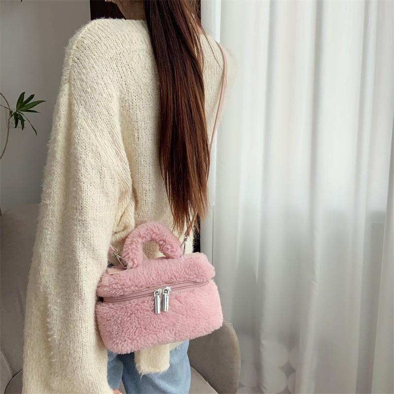 Winter Fuzzy Women Bag Vintage Camera Box Crossbody Handbag Daily Use