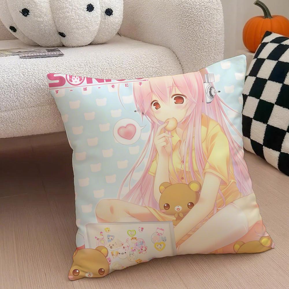 sSuper Sonico Pillow Anime Character Cushion Cover Throw Pillow Cover Hidden Button Durable Polyester Chair Cushion