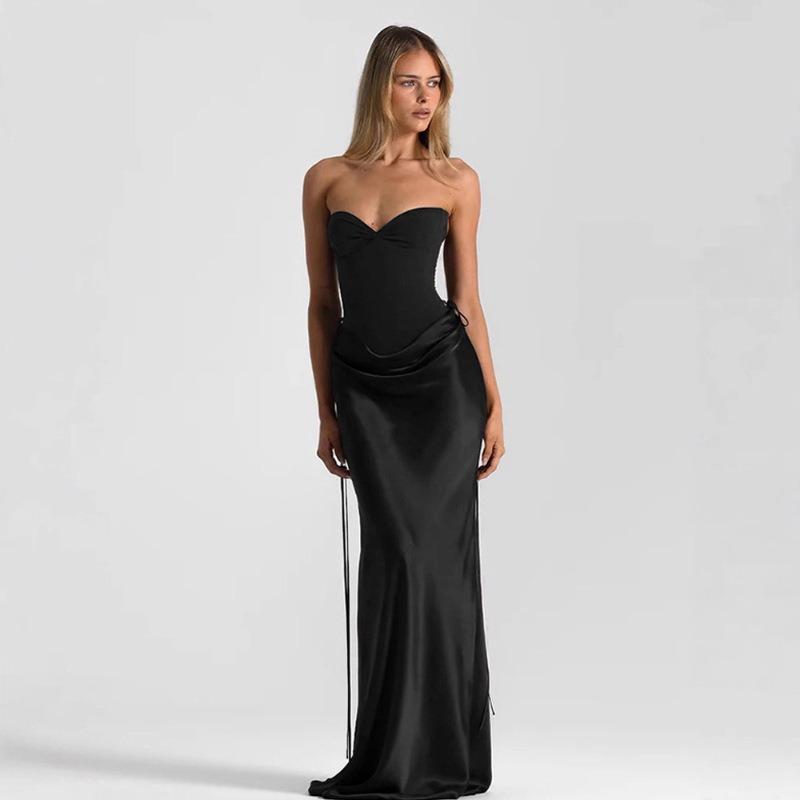 New fashionable solid color tube top waist slim dress hip wrap dress
