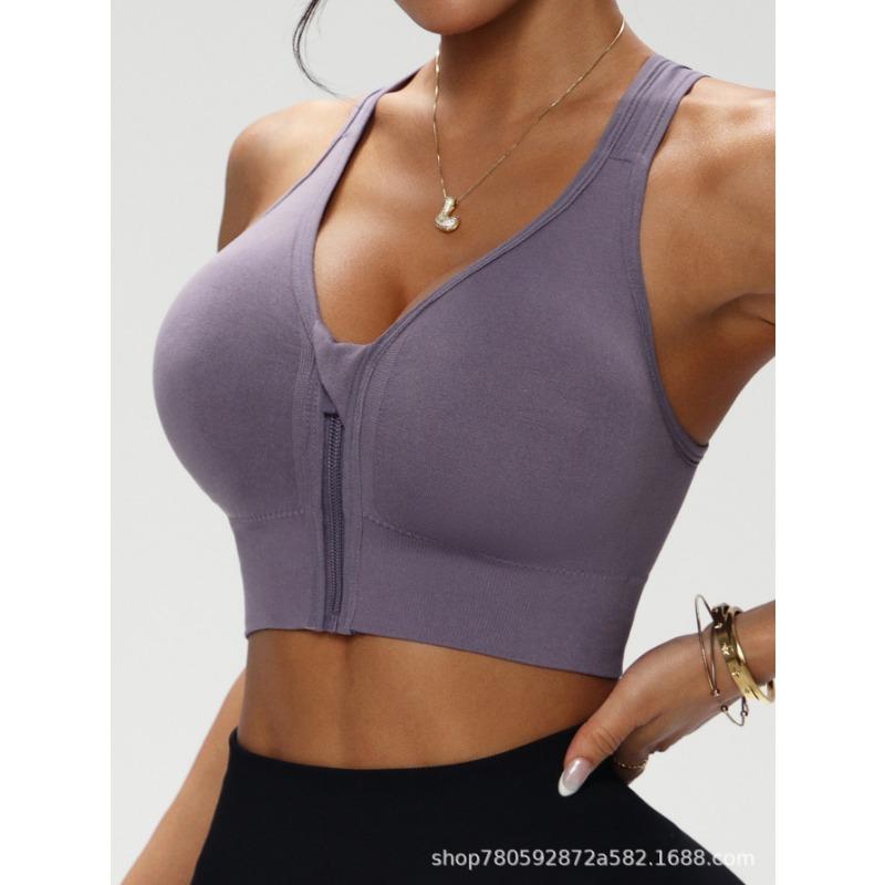 Zip Front Sports Bra Seamless Wireless Padded Workout Tank Top for Gym Yoga Fitness