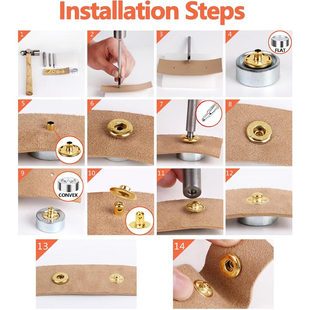 60/100 sets 10mm 12.5mm 15mm Metal Snap Fastener Button Press Popper With Tool Leather Bag Clothes Jacket Repair Assortment Kit