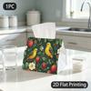 1pc Tissue Box, Vintage Botanical Strawberries Birds Natural Delight Pattern, 2D Flat Printing, Dust Blocking, Portable, Tissue Organizer, for Home Us