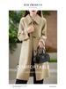 Women's Slim Fit Long Wool Coat with Wide Lapel and Toggle Closure - Double-Faced Woolen Overcoat for Autumn/Winter