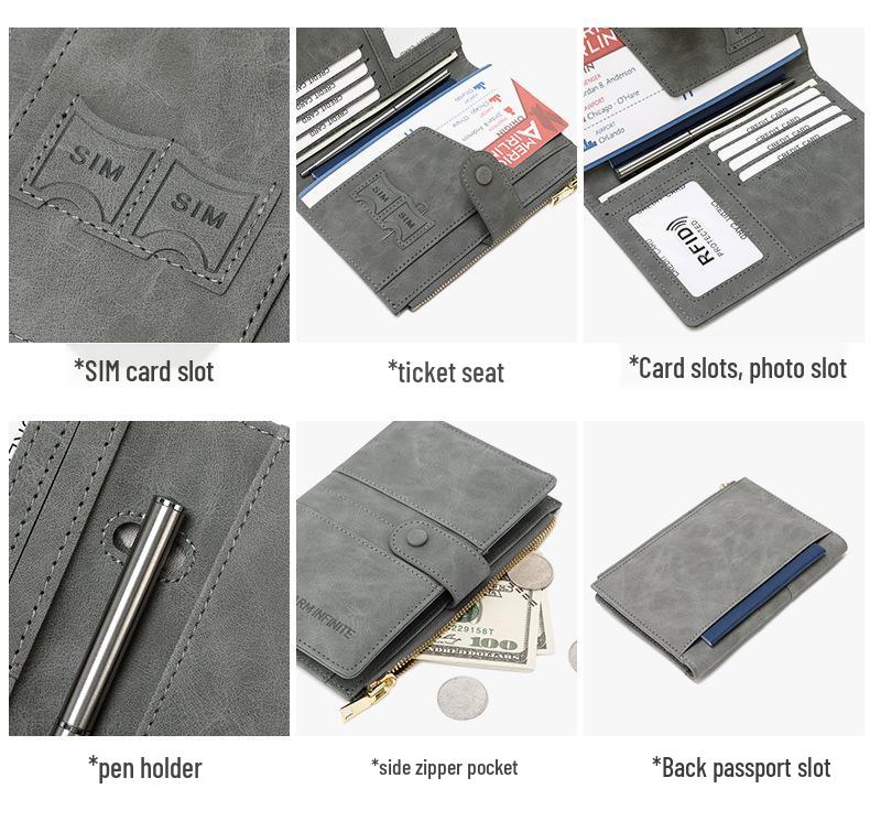 Multifunctional RFID Anti-theft Passport Holder with Zipper and Buckle