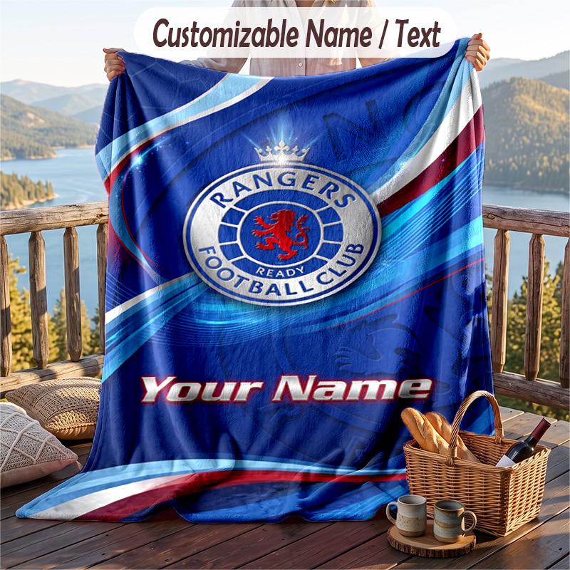 Flannel Blanket Rangers FC Print Custom Name Text Soft Throw for Sofa Bed