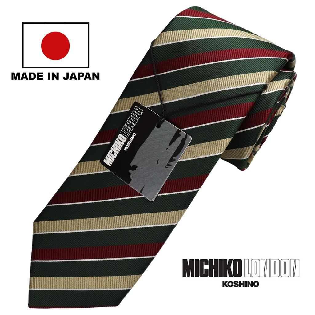 [Michiko London] Wrinkle-resistant bonded fabric with lining for added volume. Made in Japan. KOSHINO brand tie. Striped pattern. 100% silk. Unisex.