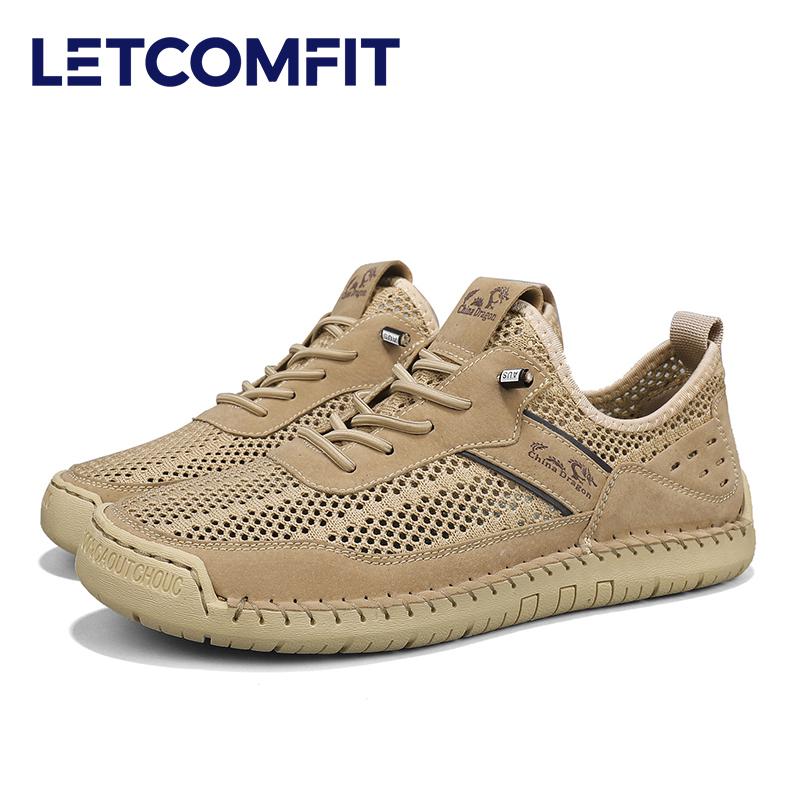 LETCOMFIT Summer Men's Mesh Shoes Fashion Soft Male Sport Sandals Outdoor Breathable Anti Slip Travel Hiking Sandals Size 46