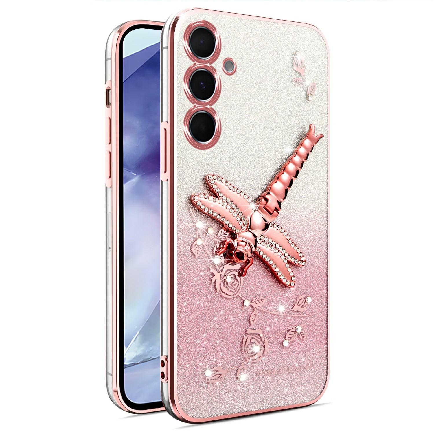 KADEM For Samsung Galaxy S25+ Case Dragonfly Kickstand TPU Flowers Glitter Phone Cover A