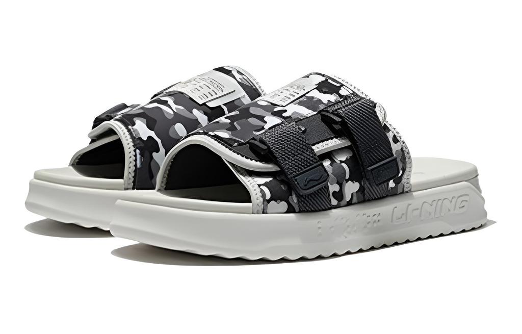 Li Ning Slip Resistant Abrasion Resistant EVA Slide Slippers Men's Gray Black AGAS011-3