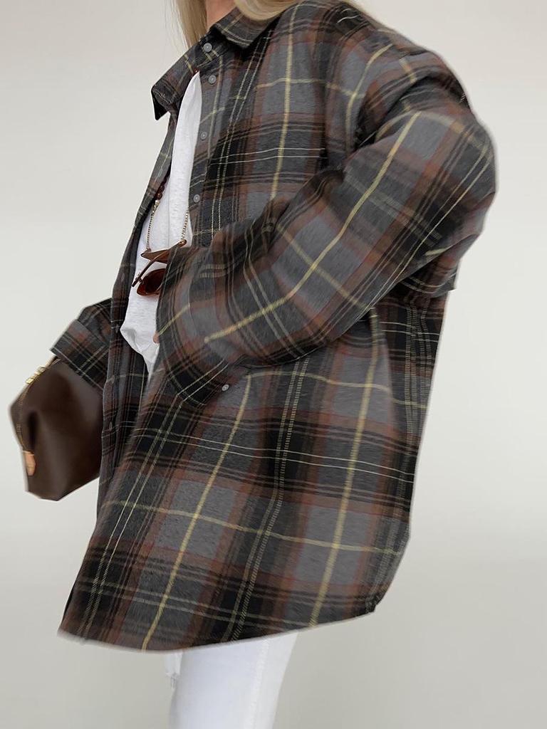 Vielseitige europäisch-amerikanische karierte Strickjacke mit Umlegekragen und langen Ärmeln für Frühling und Sommer