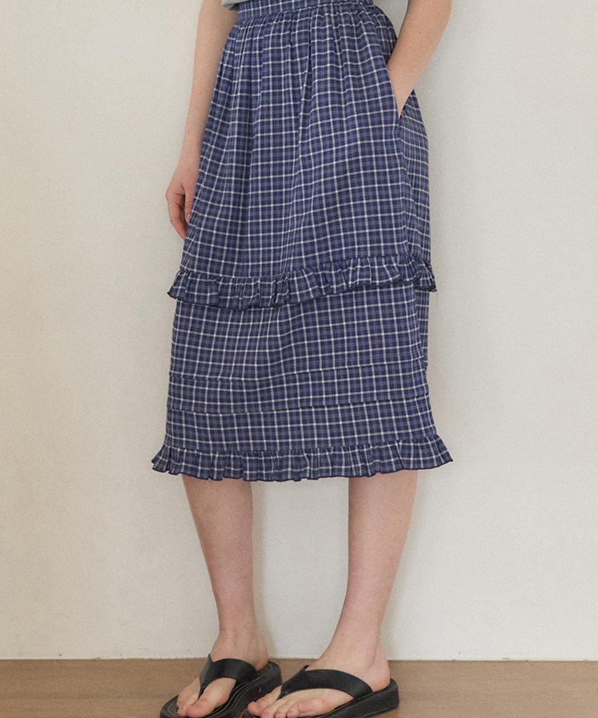 Our Hope Frill Pintuck Midi Skirt - Navy