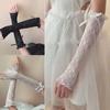 Black White Y2k Fingerless Mittens Lace Ruffle Arm Warmers Punk Lolita Lace Gloves  Women Girls