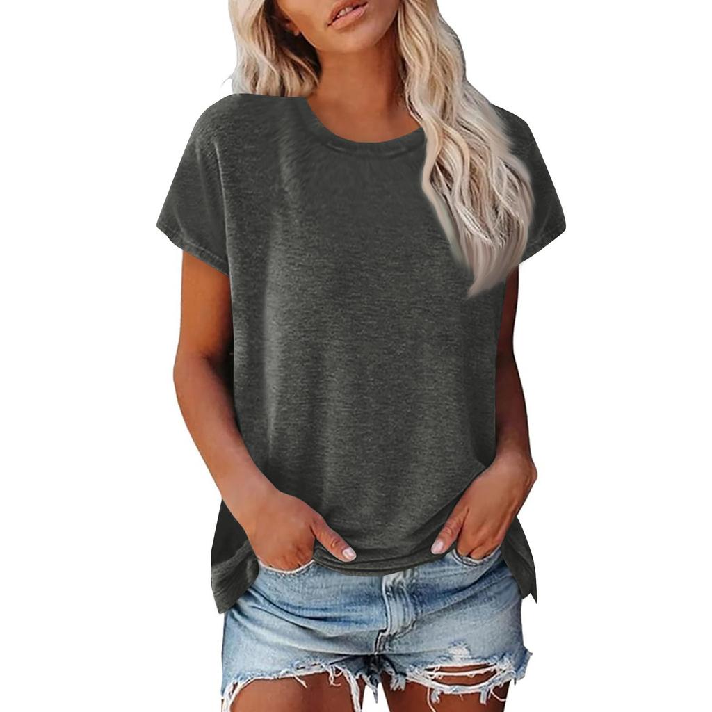 Women's Summer Casual -shirt Round Neck Solid Color Tops Cotton Casual Women's Short Sleeve Tops Tops Sports Shirt