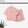 ZANZEA Completo estivo due pezzi da donna con blusa a maniche corte e shorts