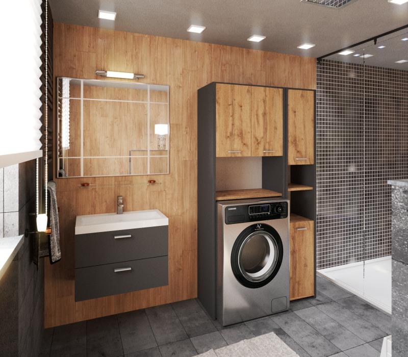 Bathroom Cabinet Gray Oak Wotan Bathroom Column Furniture Set Above Washing Machine