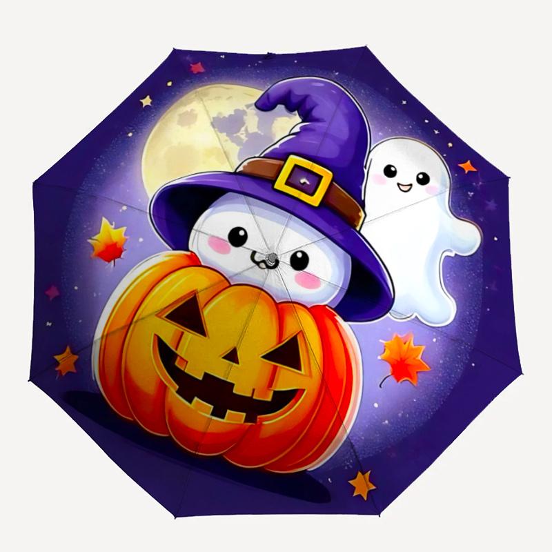 1pc Witch Ghost Adorable Cartoon Automatic Cartoon Umbrella , Portable Compact Umbrella for Men & Women, Valentine's Day Mother's Day Gift.P102