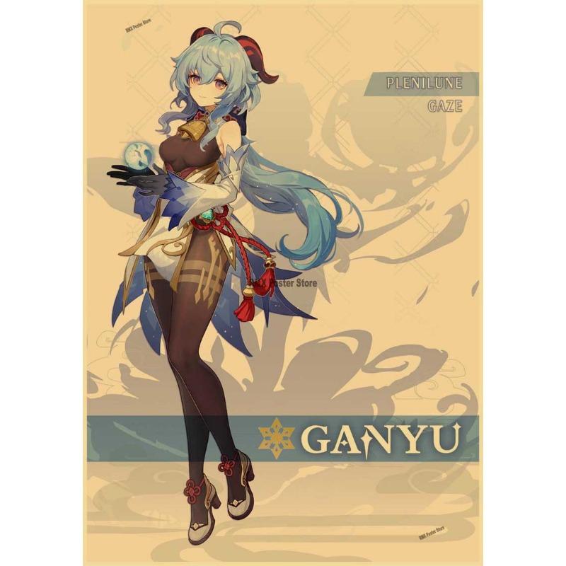 Genshin Impact Cartoon Character Posters Kraft Paper Prints Home Room Decor Study Bedroom Bar Cafe Wall Paintings Wall Stickers