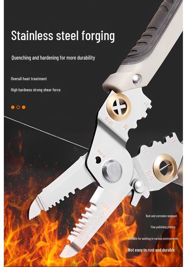 Stainless Steel Multifunction Electrician Wire Stripper and Crimping Pliers