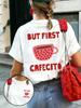 Daily Basic Fashion Top But First Cafecito Coffee Graphic T-Shirt Summer Harajuku Kawaii Heart Cup Print Crew Neck T Shirts