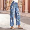 New Floral Pattern Straight-leg High-waisted Jeans, Retro Random Print Loose Wide-leg Jeans