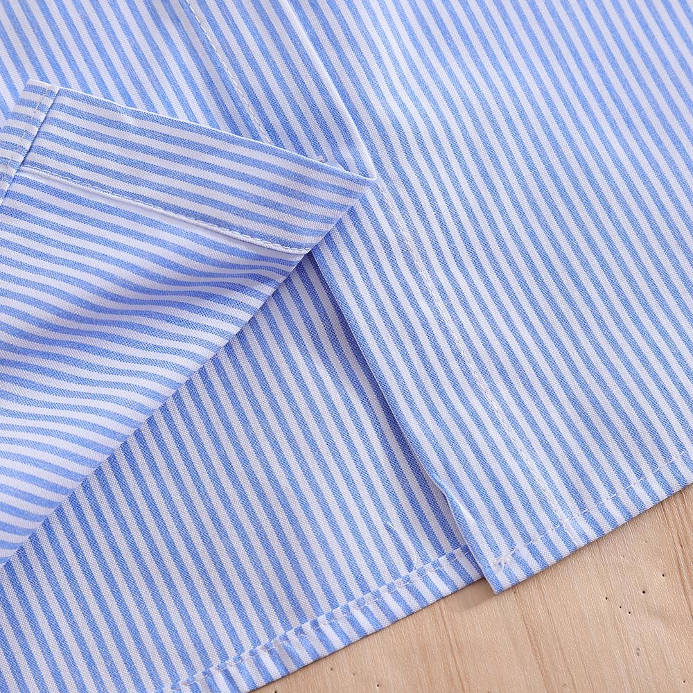 Girls Blue Striped Long Sleeve Shirt Ruffled Collar Blouse with Bow for Kids 5-12 Years Autumn New Children's Clothing