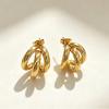 Elegant French Retro Twisted Three-Ring Stainless Steel Earrings for Women