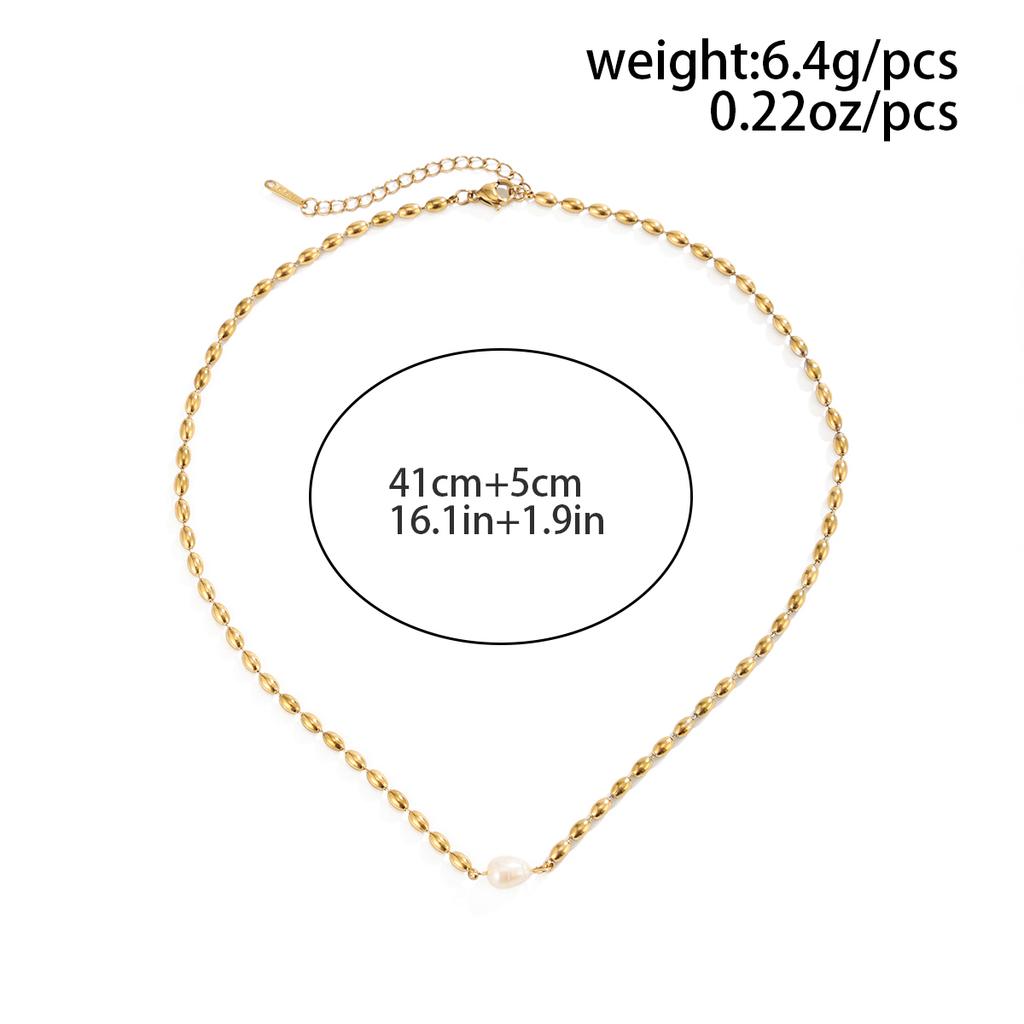 KunJoe Classic Stainless Steel 18K Gold Plated Beaded Necklace Women Simple Imitation Pearl Handmade Choker Wedding Jewelry Gift