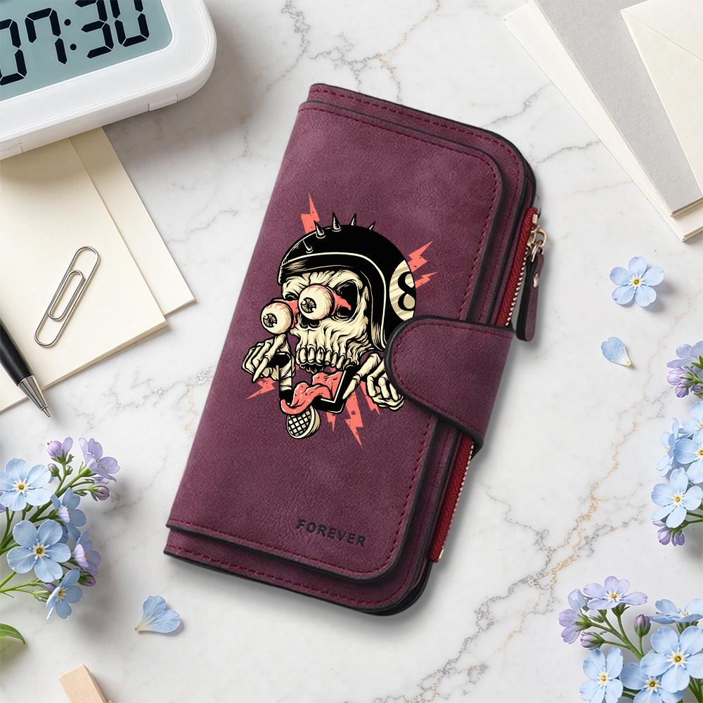 Cool Skull Pattern Long Wallet Fashion Multi Slot Portable Casual Purse
