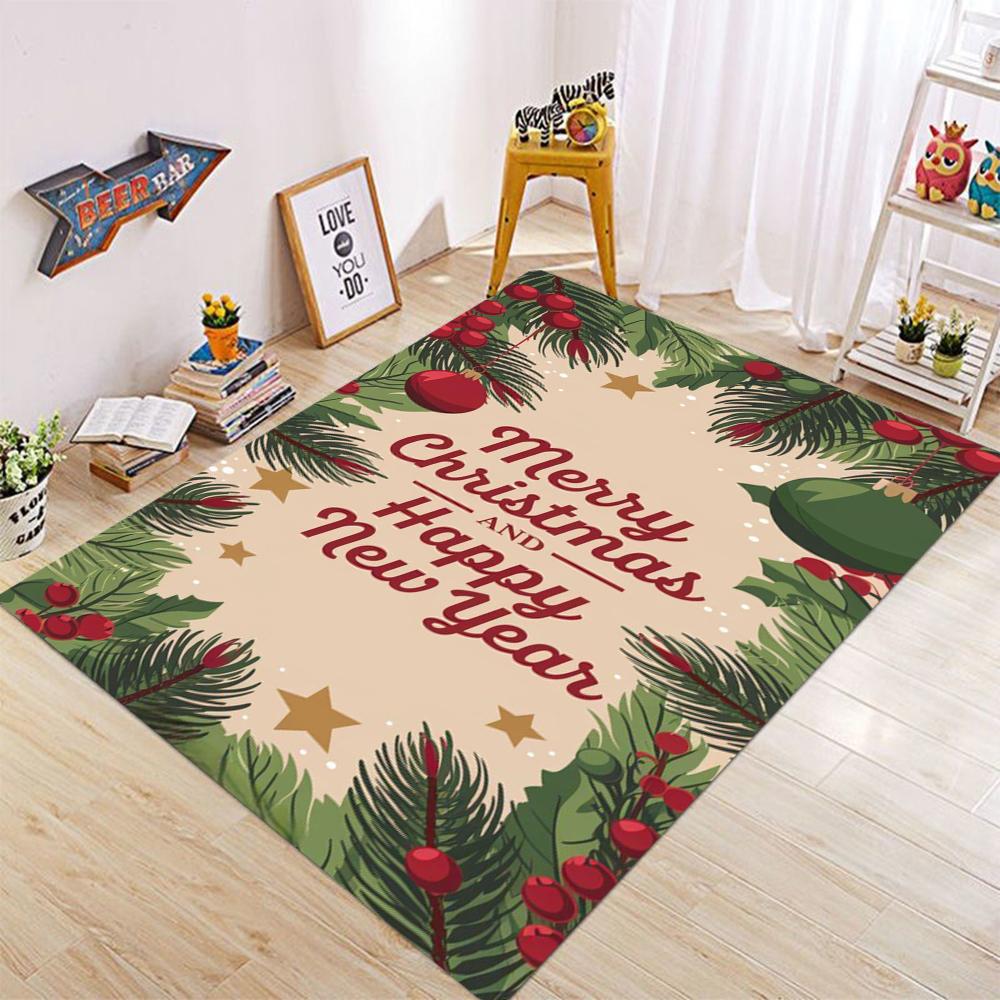 Christmas Happy New Year Elegant Calligraphy Carpet Reindeer Snowflake Rug for Home Decoration Red White Black Mat Bedroom Decor