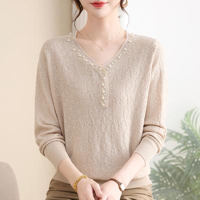 Autumn New Style Slimming Knitted Bottoming Shirt for Middle-aged Women Fashionable Simple Temperament Versatile Sweater