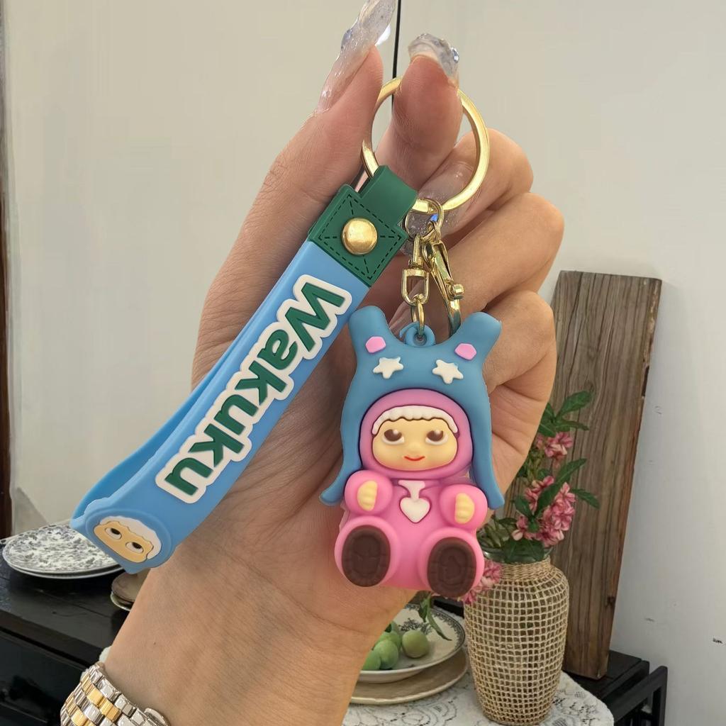 New Cartoon Wokuku Keychain Soft Rubber 3D Doll Pendant Bag Pendant Small Gift