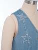 Girls Shiny Rhinestone Stars Denim Vest Buttons Sleeveless Jacket Asymmetrical Waistcoat Birthday Party Top