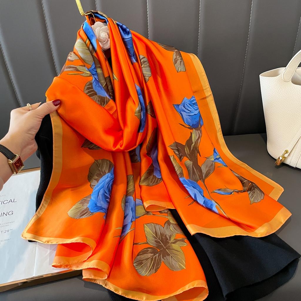The new printing silk scarf spring and summer outside take sunscreen scarf beach towel thin section warm neck temperament versatile ladies