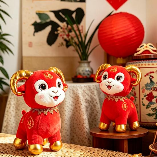 Chinese New Year Mascot Cute Zodiac Sheep Doll, Auspicious Plush Toy, Soft Stuffed Animal, Home Decoration of The for Gift Cuddly Animal Ornament