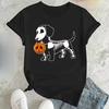 Women Halloween Dachshund Graphic Tee Cute Skeleton Dog with Pumpkin for Halloween Party Outfits Aesthetic Women Stylish Clothes