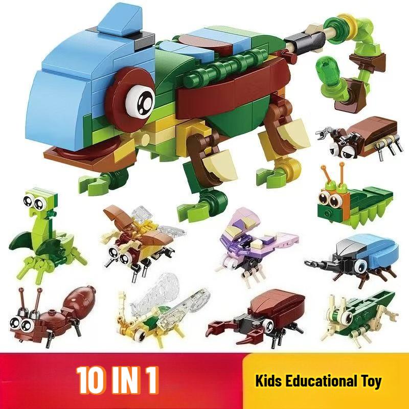 Animals World Insect Fish Bird Dog Insect Giraffe Honeybee 10 In 1 Building Blocks Bricks Model Kids Educational Toy