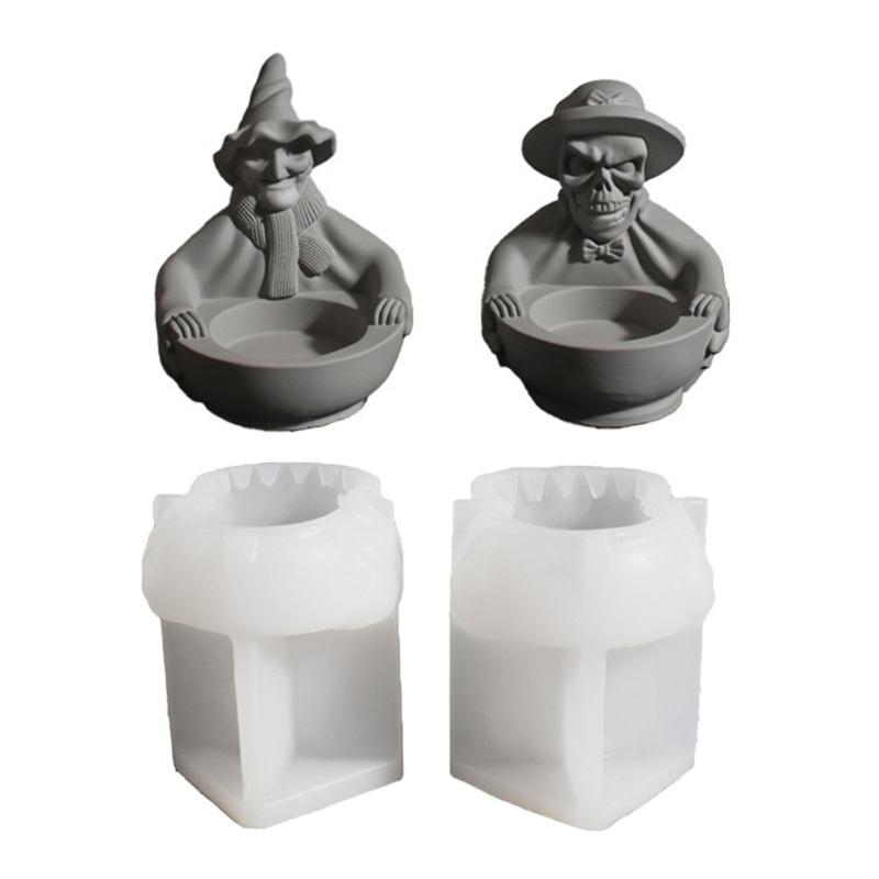 Halloween Theme Silicone Candlestick Molds Skull Witch Silicones Mould For Candle Stand Tealight Holder Home Decoration