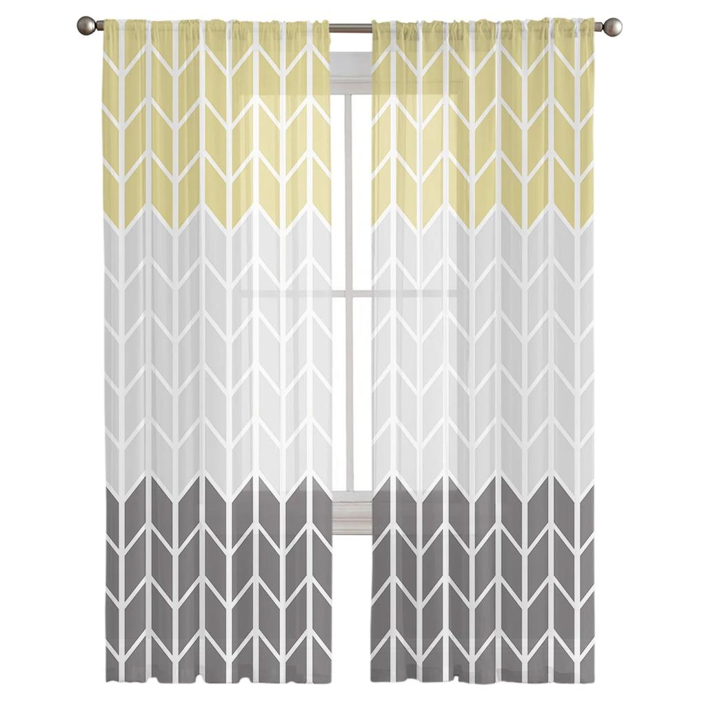 Geometric Yellow Gray Sheer Curtains For Living Room Bedroom Tulle Window Drapes For Kitchen Decoration