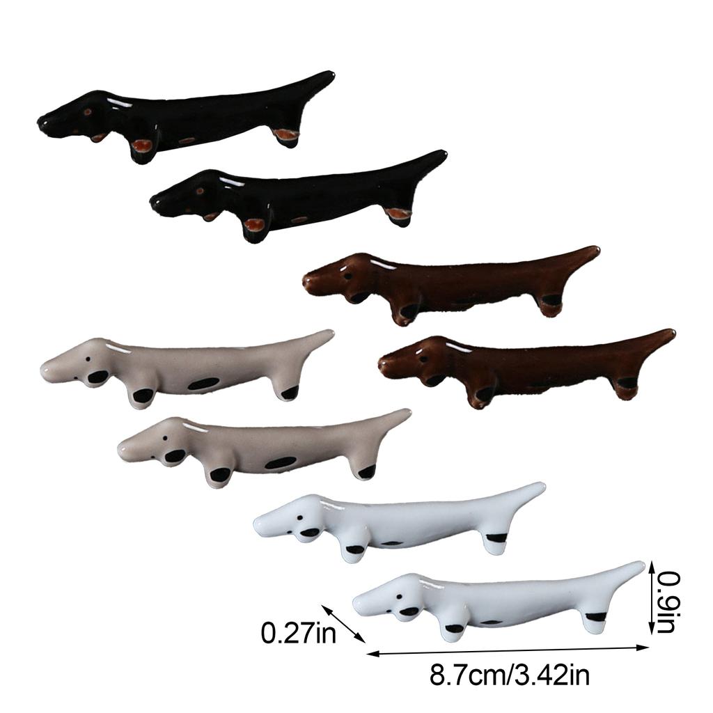8pcs Cute Dachshund Ceramic Chopstick Rest Holder Dog Shape Tableware Decor for Home Kitchen