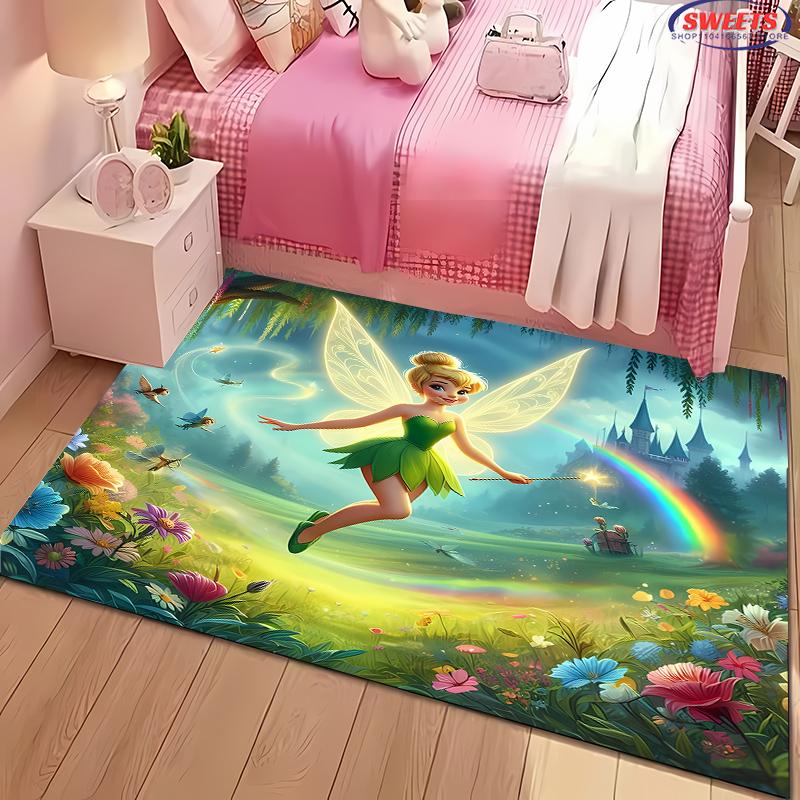 NO.1Cartoon Disney Princess Carpet,Tinker Bell Living Room Bedroom Bed Mat,Comfortable Non-slip Durable Rug,Machine Washable Rug