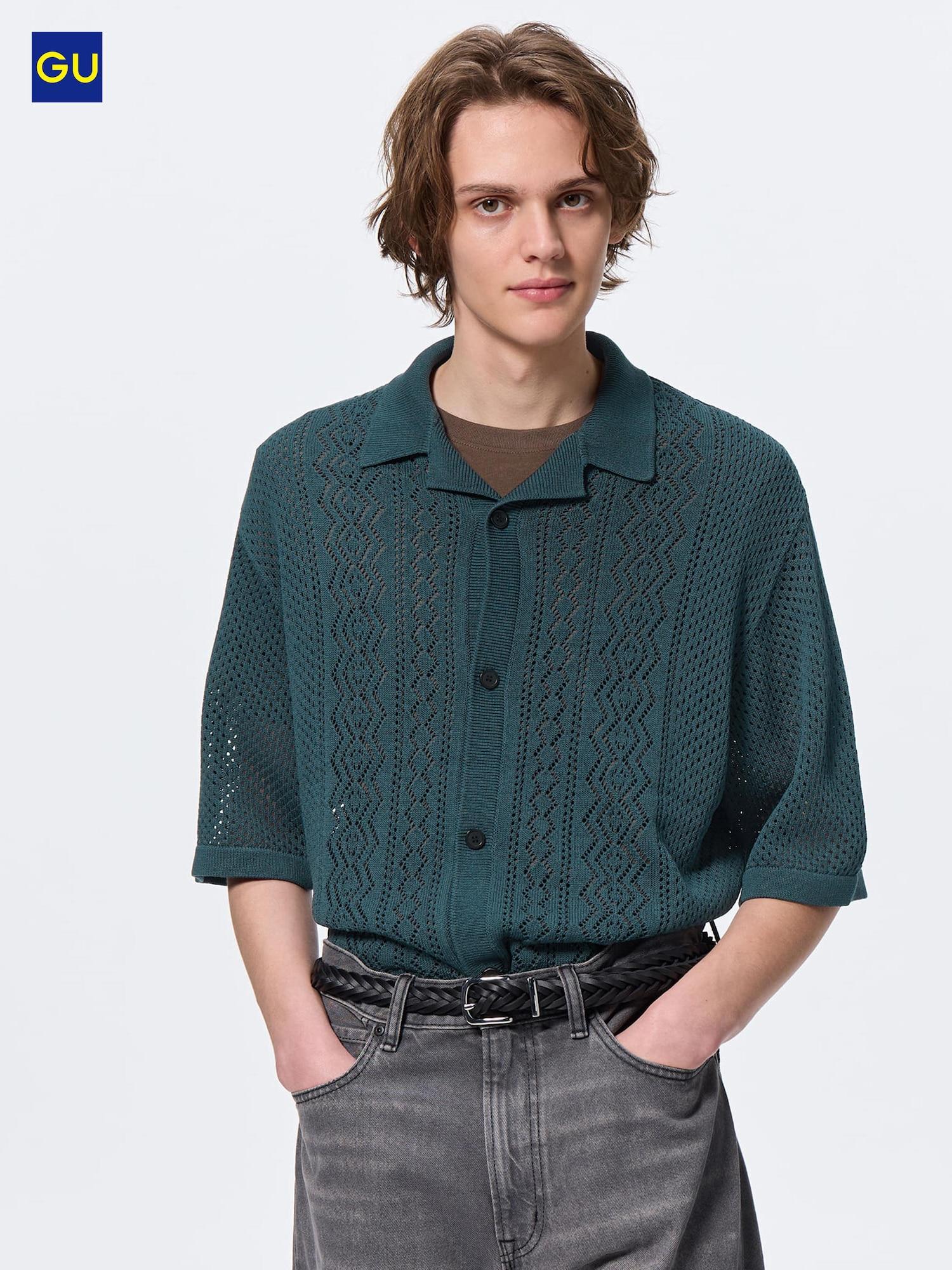 

Рубашка Uniqlo Gu Mesh Knit с открытым воротником и коротким рукавом 68 BLUE/MEN S